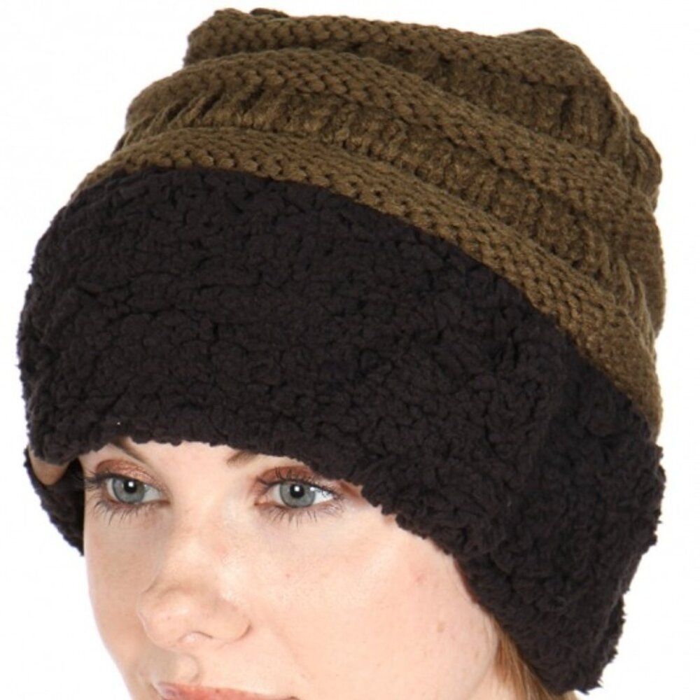 Heimish USA Beanie Womens Cap Fog Green Sherpa Fleece Cozy Knit Chill Chaser Hat